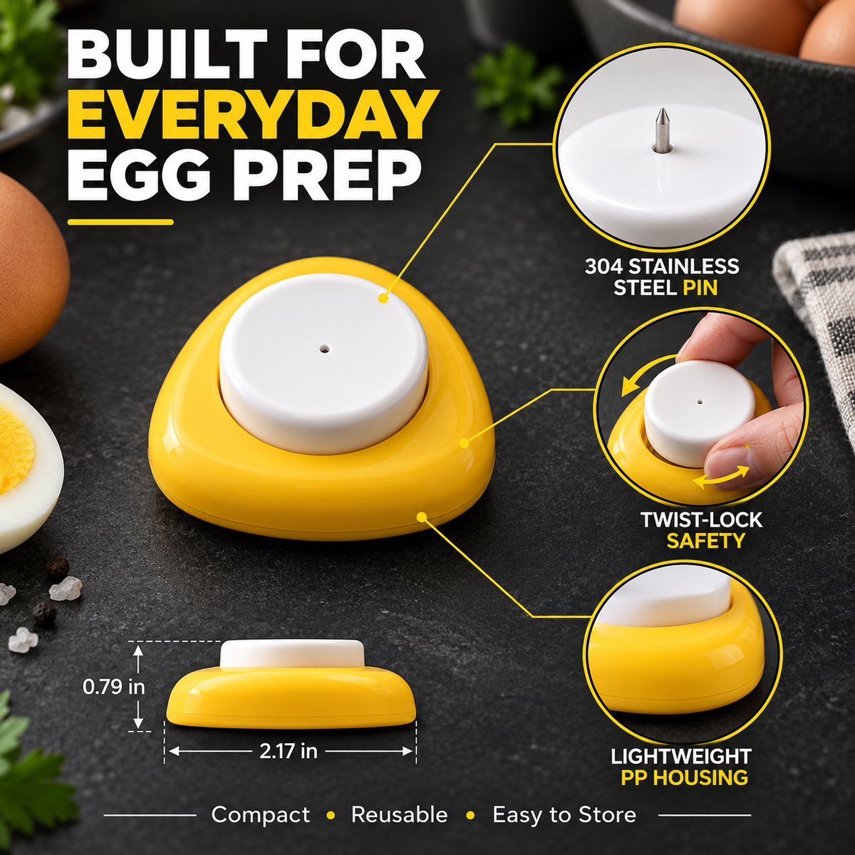 Egg piercer construction and dimensions